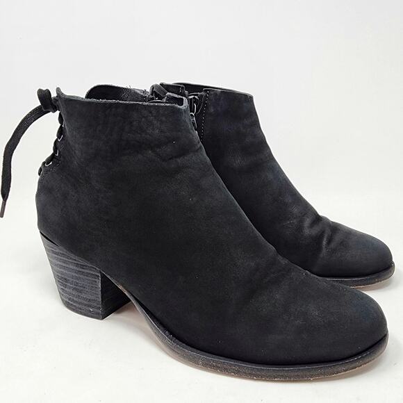 rag & bone Ankle Booties Women 6.5 Lace Up Black Suede Stacked Block Heel Zipper - Picture 1 of 9